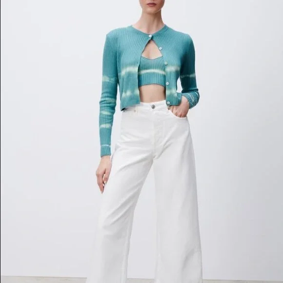 Zara blue/ green tie-dye knit cardigan NWT - Picture 4 of 8